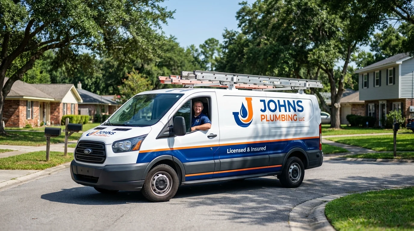 Johns Plumbing LLC service van in New Hyde Park, NY