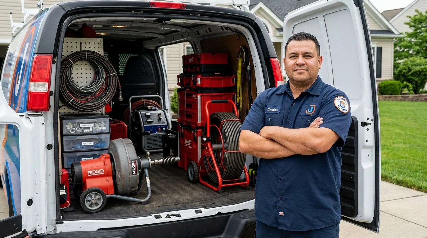 Professional drain cleaning equipment and Johns Plumbing LLC plumber in New Hyde Park