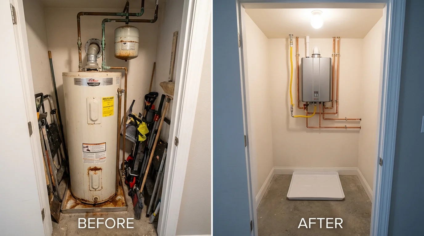 Tank water heater versus wall-mounted tankless unit comparison for New Hyde Park, NY homeowners