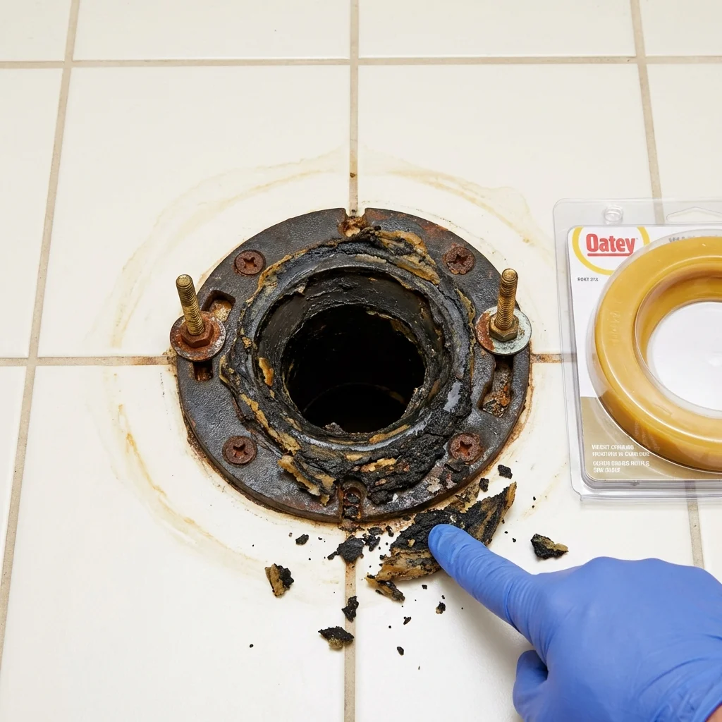 Failed wax ring showing water seepage at the base of a toilet in a New Hyde Park, NY home